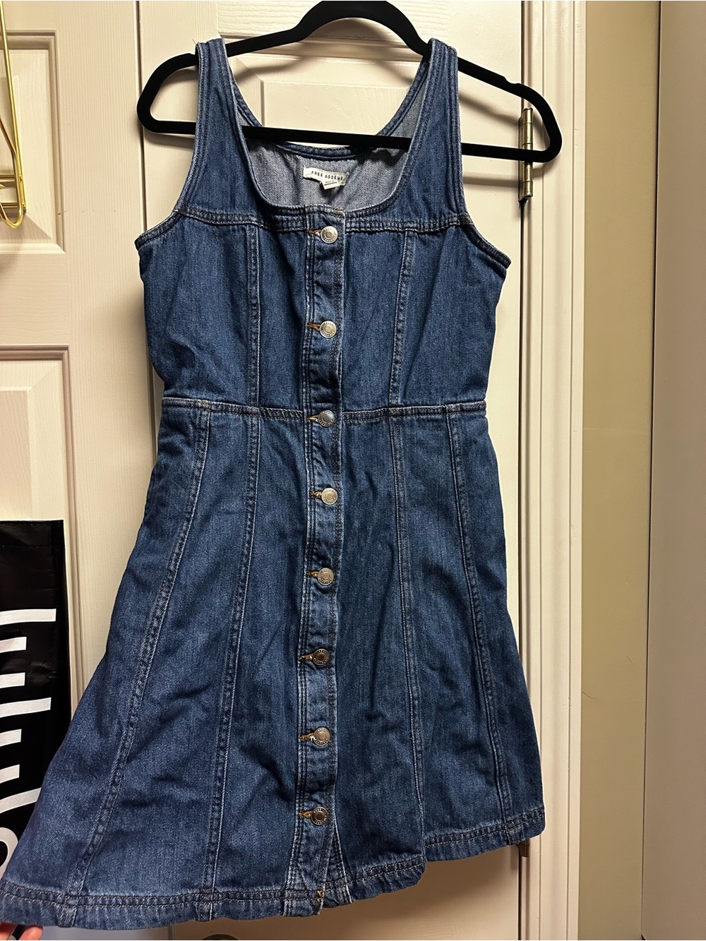 Washed Blue Denim Button-Front Mini Dress